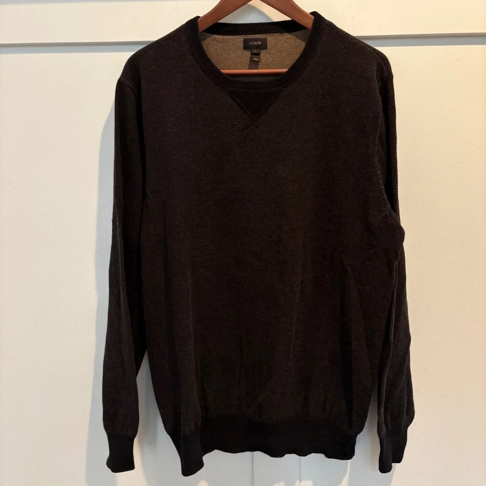 J.Crew‎ Men's Large Charcoal Gray V Neck Sweater 100% Cotton Lightweight Preppy